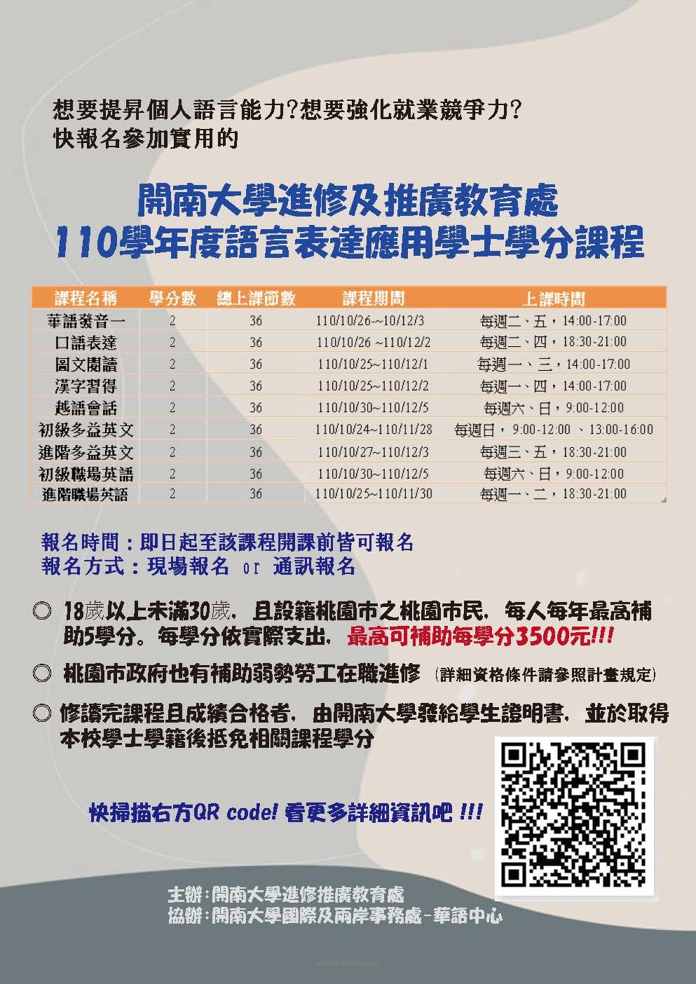 110學年度語言表達應用學士學分課程 海報