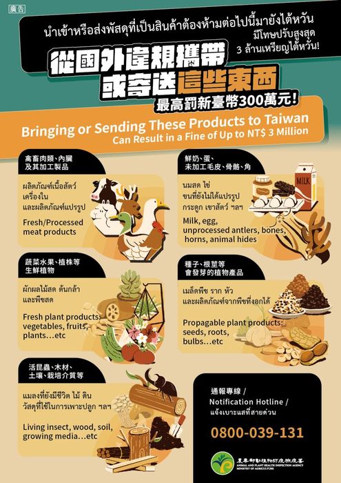【轉知】僑務委員會來函有關為防範非洲豬瘟等境外動物傳染病入侵，宣導相關規定，以免受罰。圖片